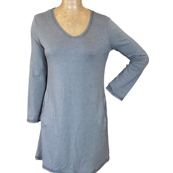 Max Studio Casual Pocket Tee-Shirt Shift Dress/Tunic Embroidered Sz M Gray 279i - Picture 2 of 8